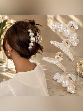 4-Piece Pearl Hair Claw Clip Set Large Acrylic Hair Accessories
